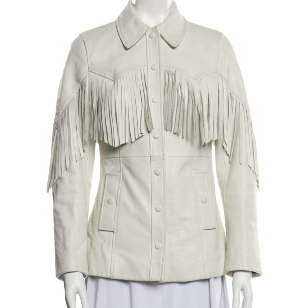 GANNI Women's Leather White Fringe Jacket